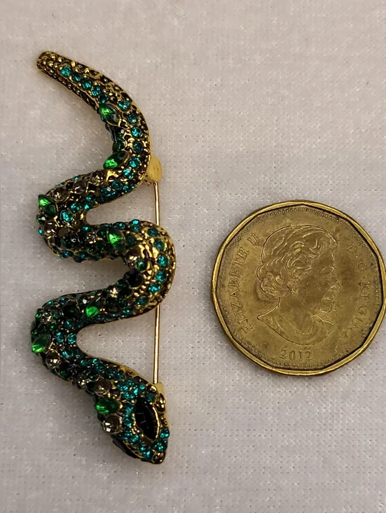 New Green Rhinestone Snake Brooch / Pin - Picture 3 of 3